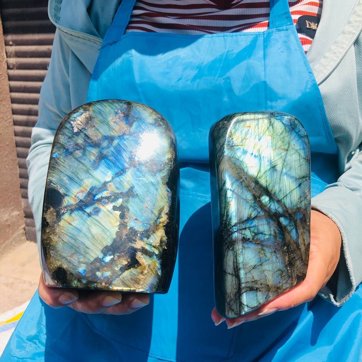 2 pieces 6.68LB Natural Labradorite Blue Quartz Crystal Polished Healing 6456