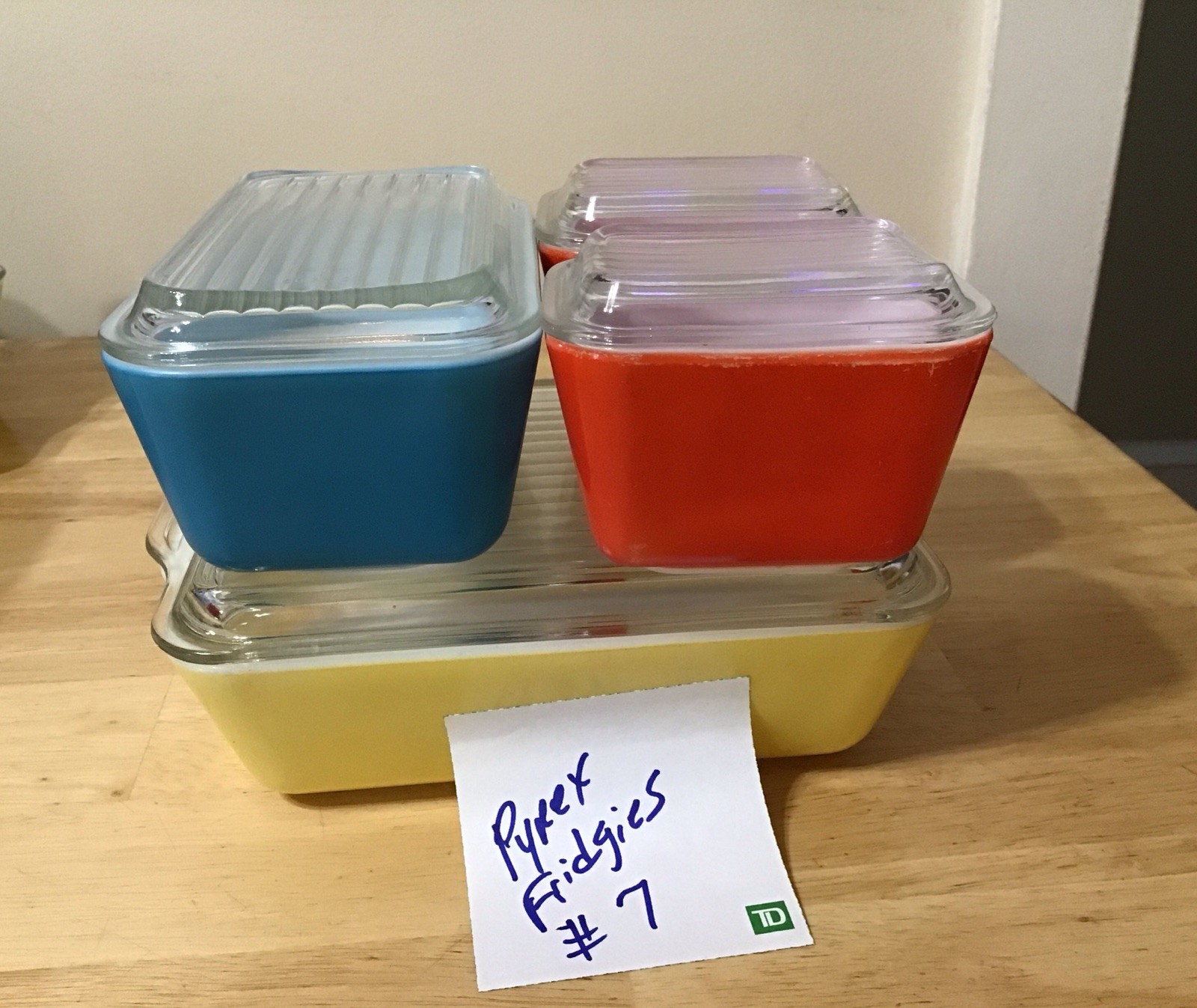 VTG PYREX 1940s Primary Colors Refrigerator Dishes 8pc SET W Lids COMPLETE MINTY
