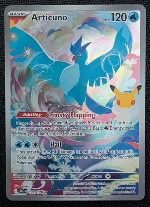 Articuno 132/128 Me: 30th Celebration Illustration Rare Pokemon Card