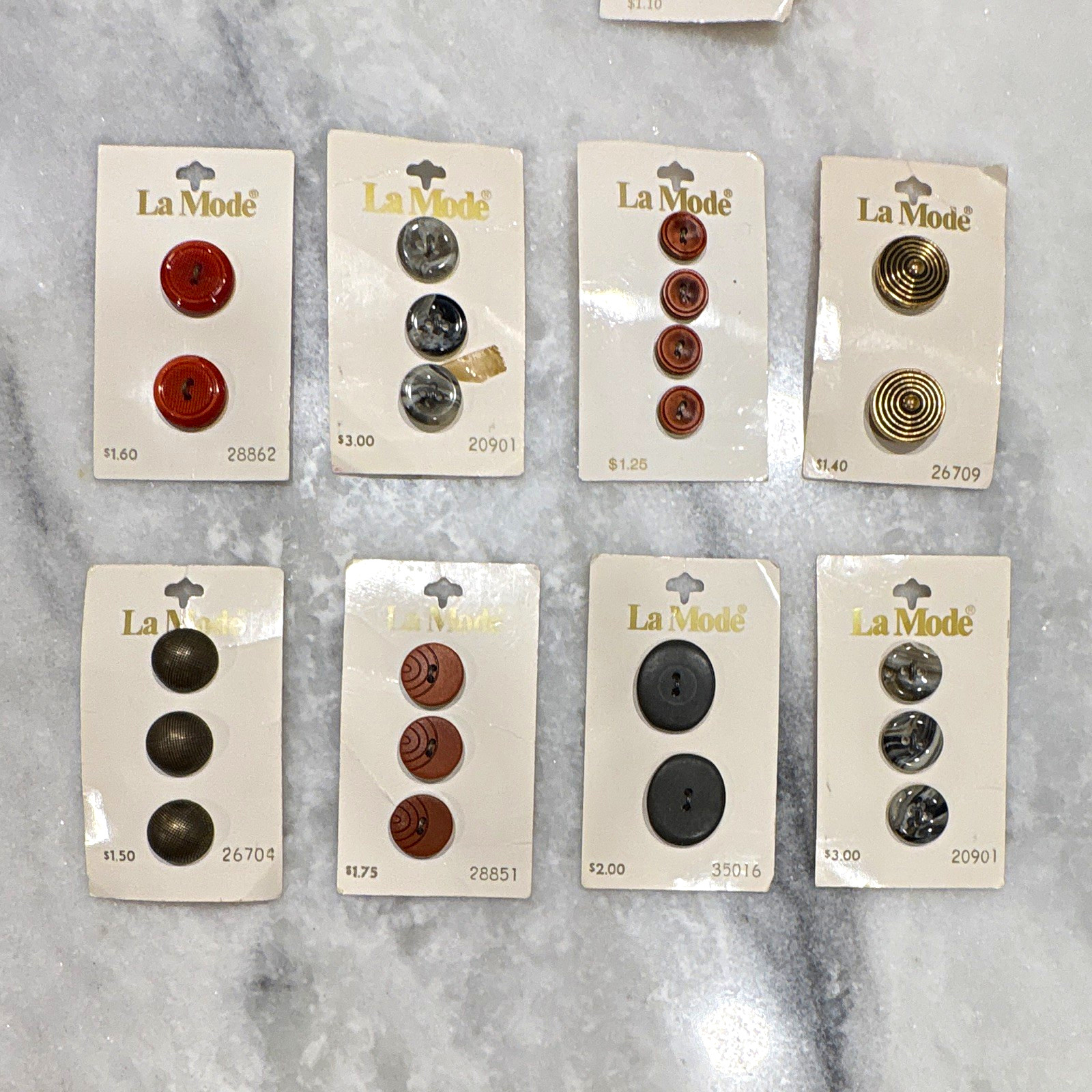 Vintage Lot of Original La Mode Italian Plastic Sewing Buttons, 8 Cards (Lot 3)