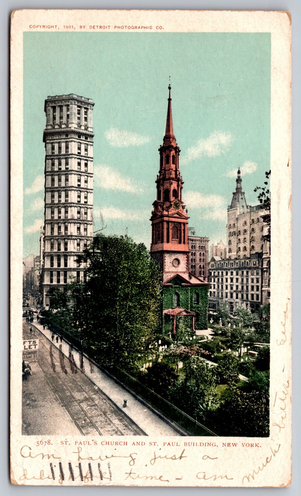 5678 St. Paul\'s Church and St. Paul Building New York vintage postcard 1905