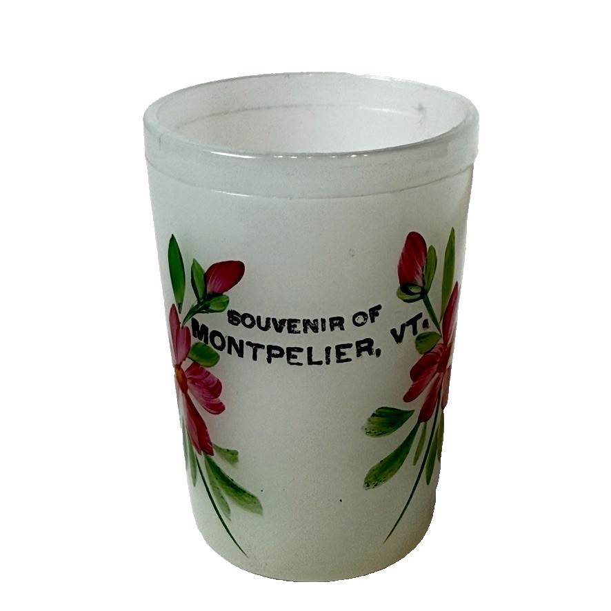 MONTPELIER VT VERMONT ANTIQUE Souvenir DEPRESSION WHITE Glass TRINKET CUP