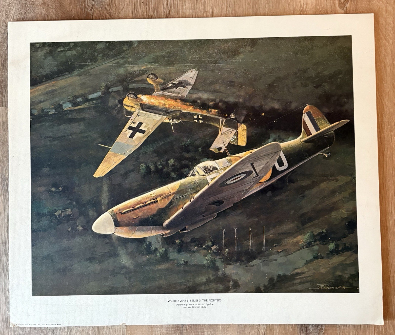 WWII Battle of Britain Spitfire vs Stuka Print - 1972 J.B. Deneen - 23\