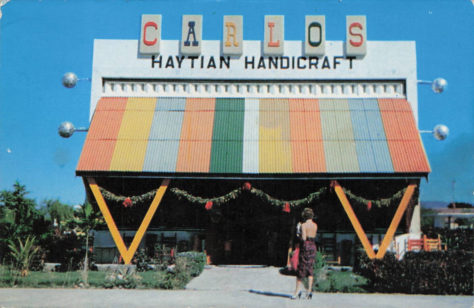 Vintage CARLOS Haitian Handicraft Store Port-au-Prince Haiti Postcard