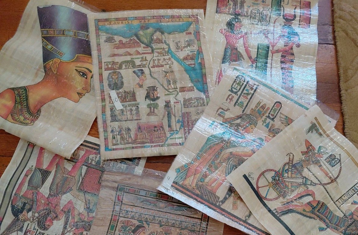 Ancient Egyptian Papyrus Art 10 Peice Lot Sheets Vintageb 16x12