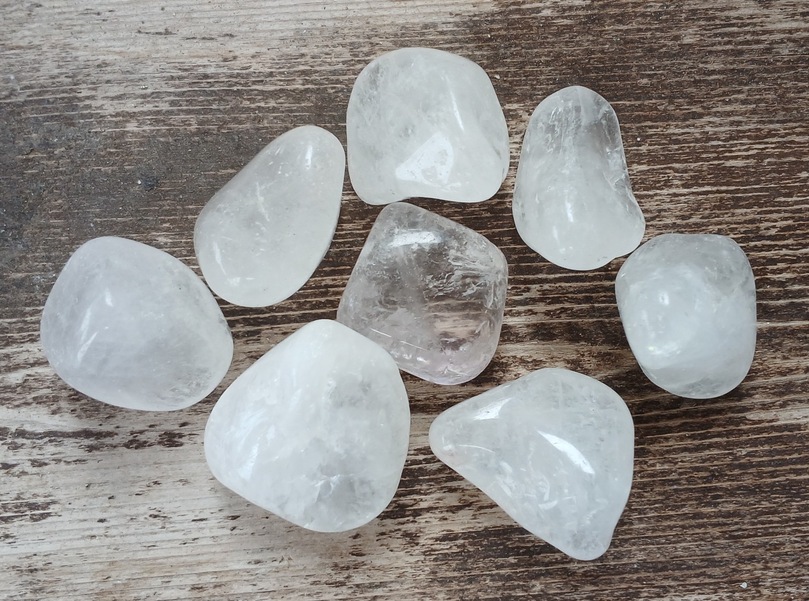 8pc Natural Tumbled Polished Clear Milky Quartz Crystal Stones