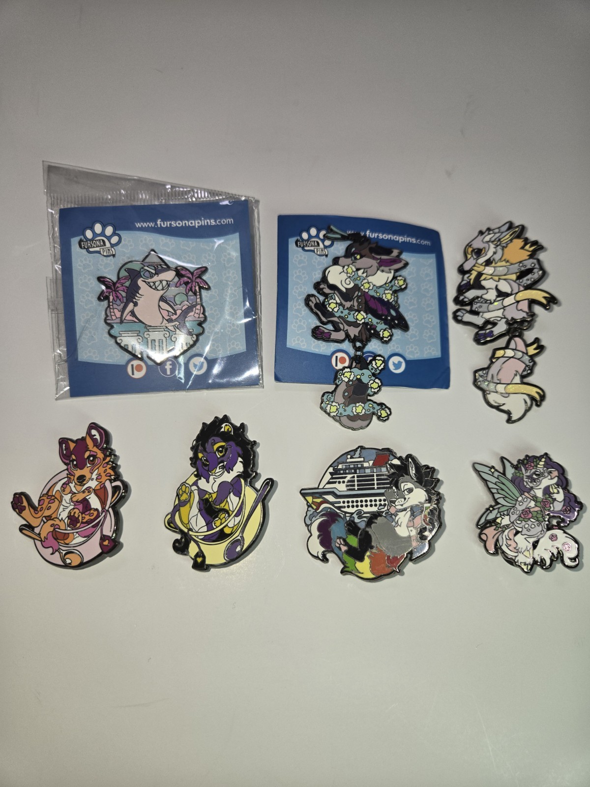Lot of 7 FURSONA pins hard enamel furry anthro characters official wolf fox 