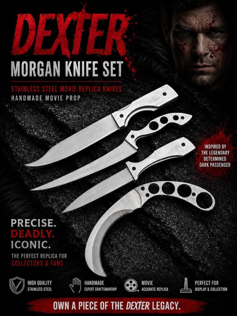 Dexter Morgan Knife Set Stainless Steel Movie Replica Knives Handmade Movie Prop