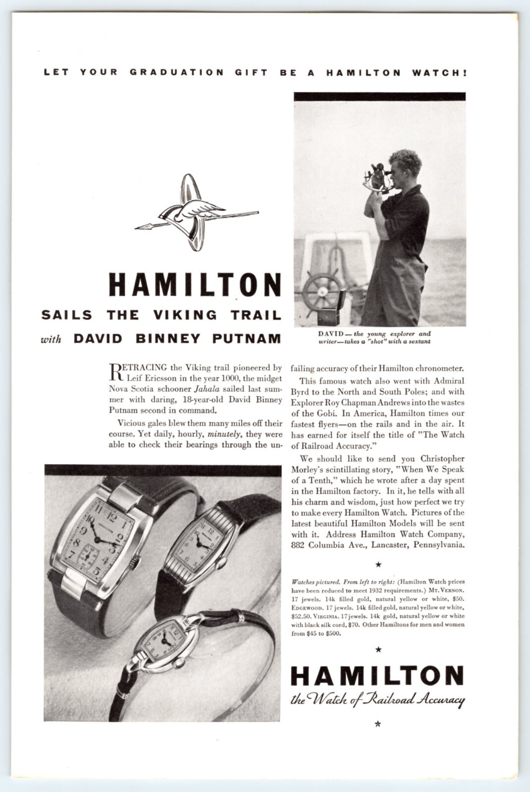 1932 HAMILTON WATCH Vtg 6.5