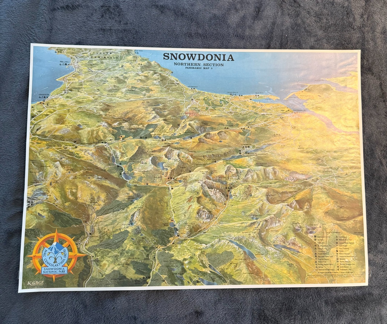 Vintage 1981 Snowdonia Northern Section Panoramic Map 3 Wales KG S Gage Contour