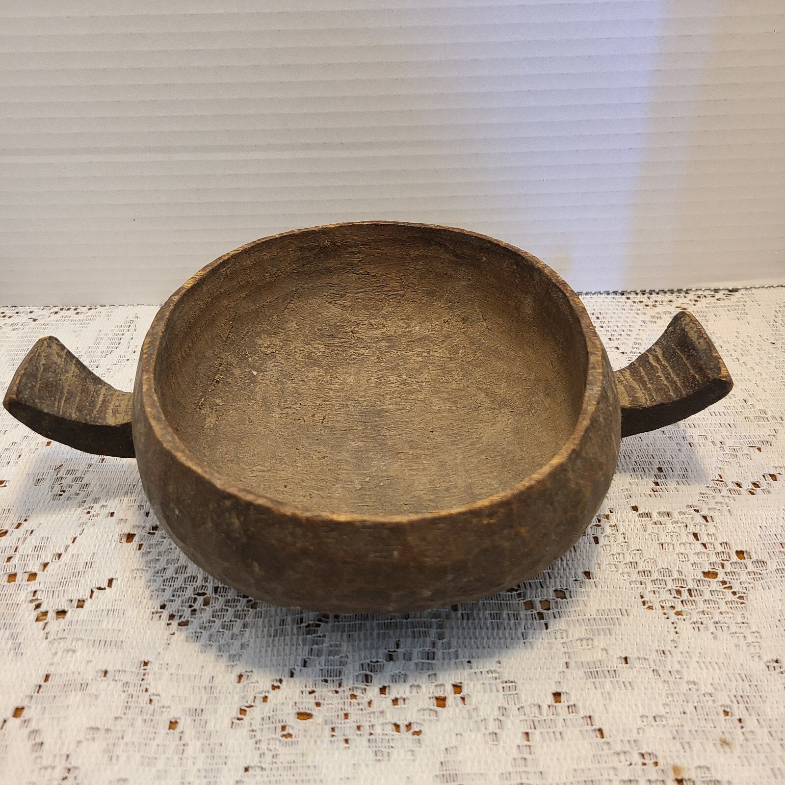 Antiq. Hand Carved Dough Bowl Or Possibly Drinking Cup w/handles