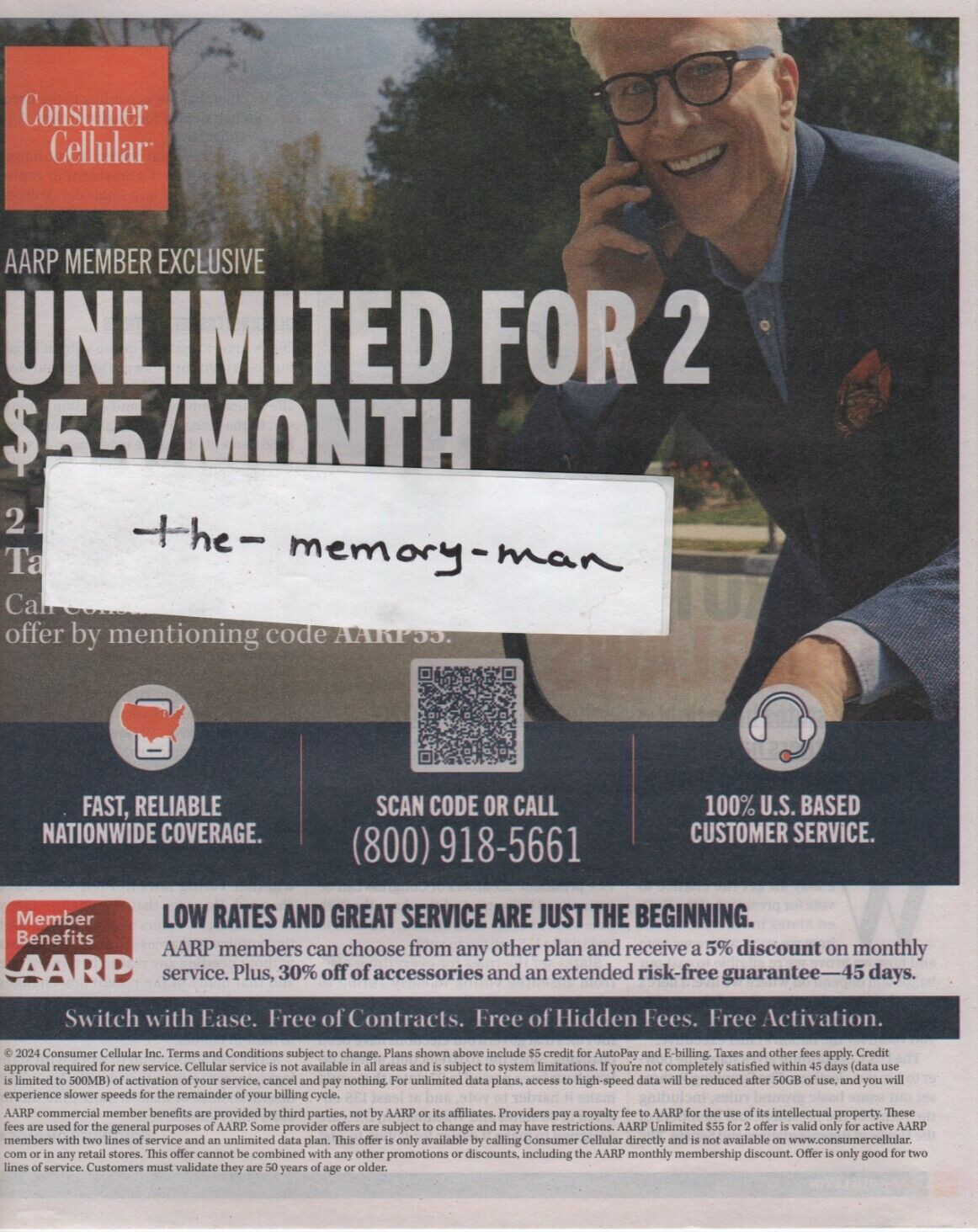 Ted Danson Consumer Cellular 2024 Picture Print Ad Clipping Page