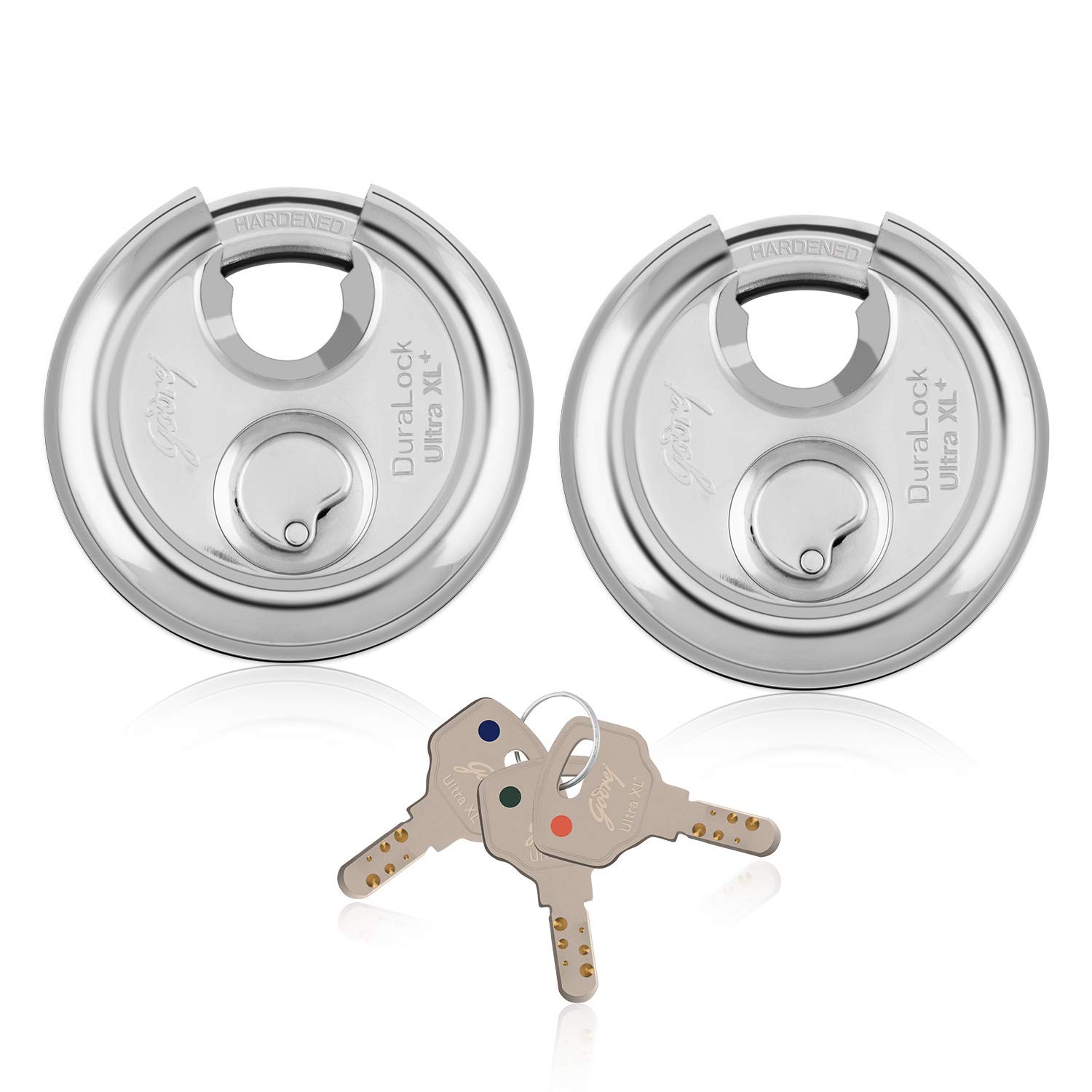 Godrej Duralock Ultra XL+ 70mm Round Padlock | SS304 Steel | 2 Pack | Silver