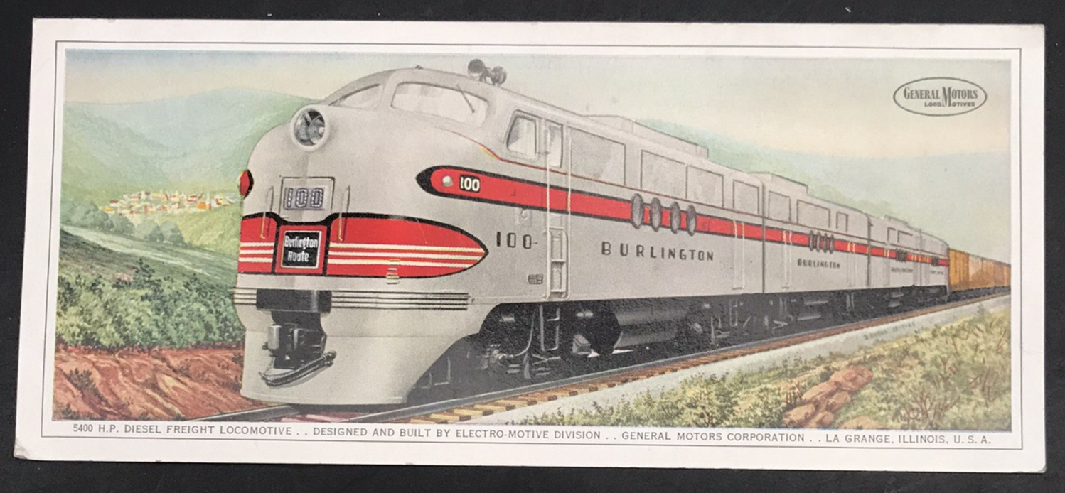 Burlington Route CBQ #100 GM EMD 5400 HP Diesel Freight Locomotive Info Card