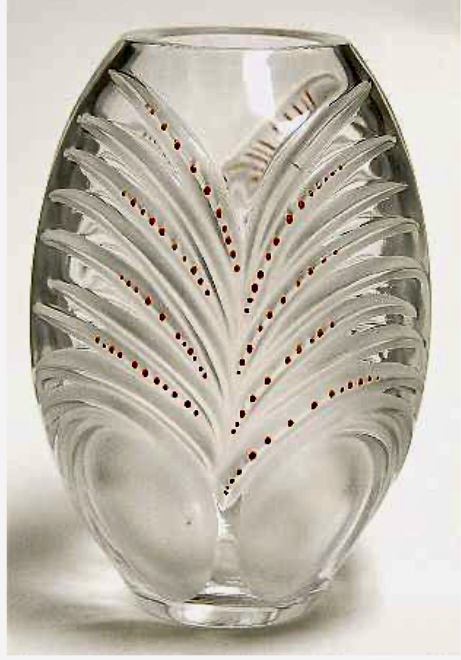 VTG Lalique Maria Claude Chamarel Vase Hand Applied Enamel Dots Signed 5\