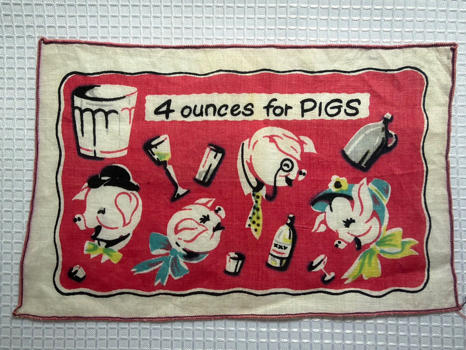 Vintage Cocktail Napkin Leacock Humorous PIGS 4 Ounces Irish Linen