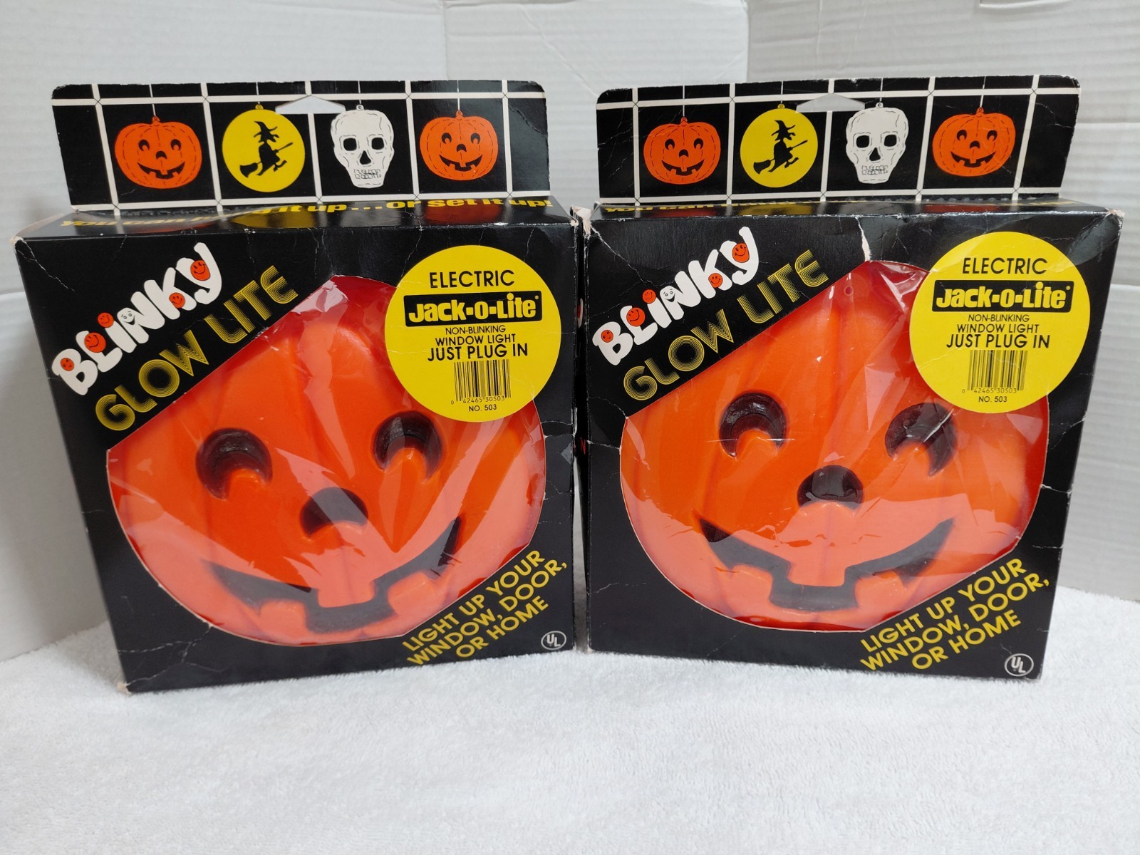 2 Vintage Blinky Glow Lite Electric Blow Mold Pumpkin Halloween Working W/ Bulb
