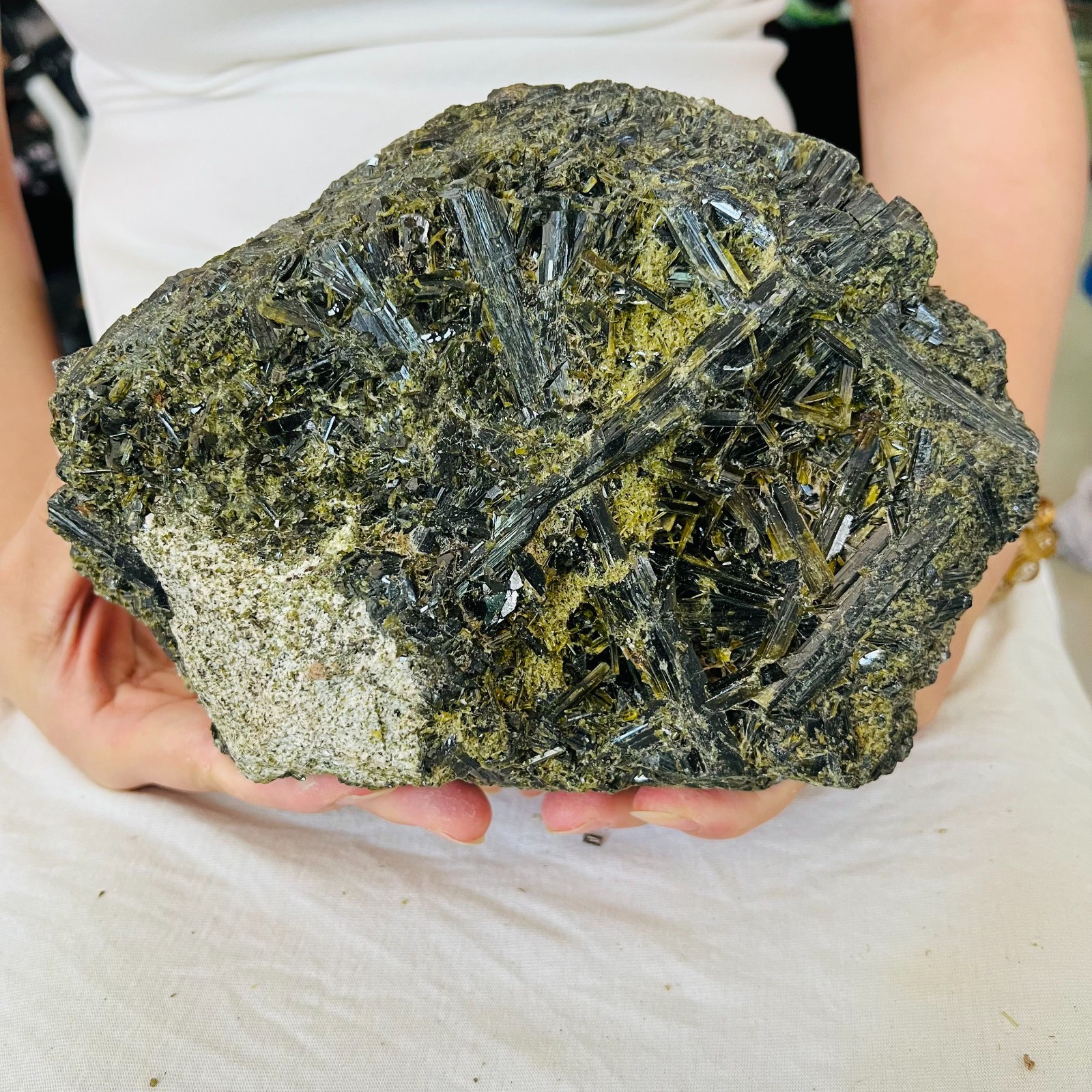 7.7LB Natural Epidote Crystal Cluster Specimen Raw Green Epidote Stone