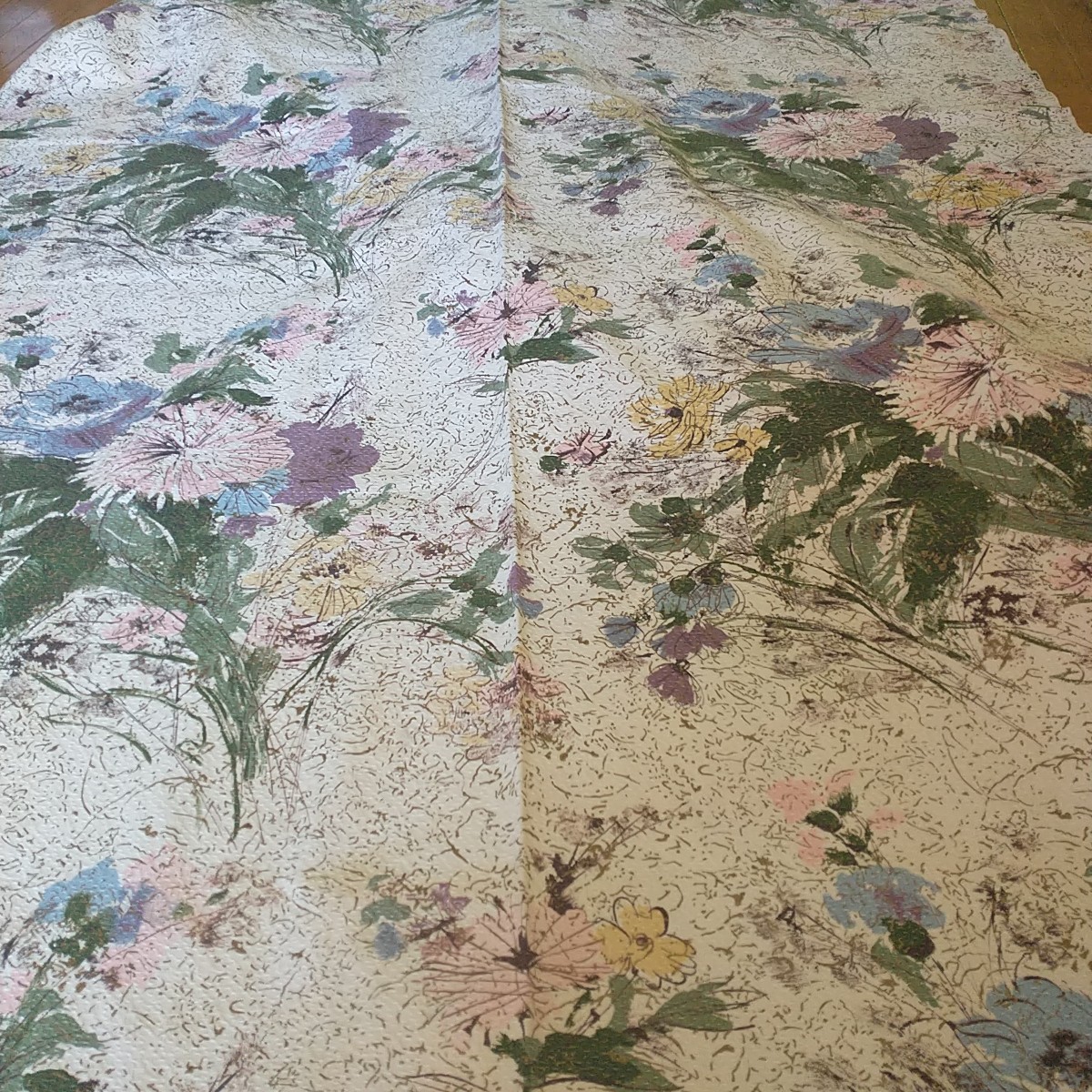 Vtg Waverly Bonded Cotton Fabric Barkcloth Michela Floral Pink Yellow MCM 48x174
