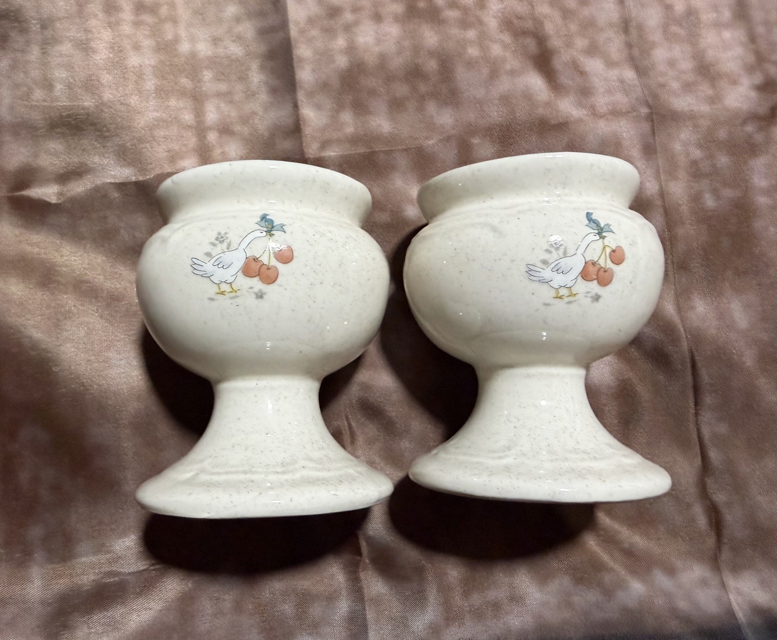 Set Vintage International China Marmalade Candlestick Holders Goose Cherry
