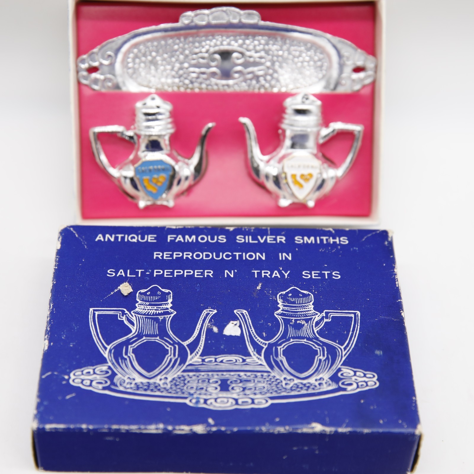 Antique Famous Silver Smiths Reproduction in Salt-Pepper N' Tray Set Bermuda