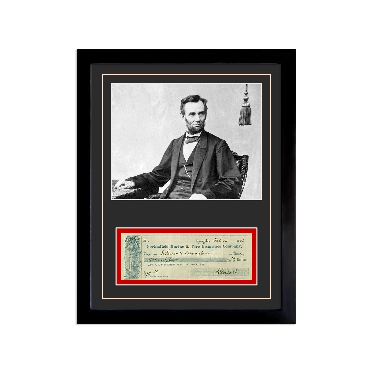 Abraham Lincoln Signed Cancelled Check Framed Display