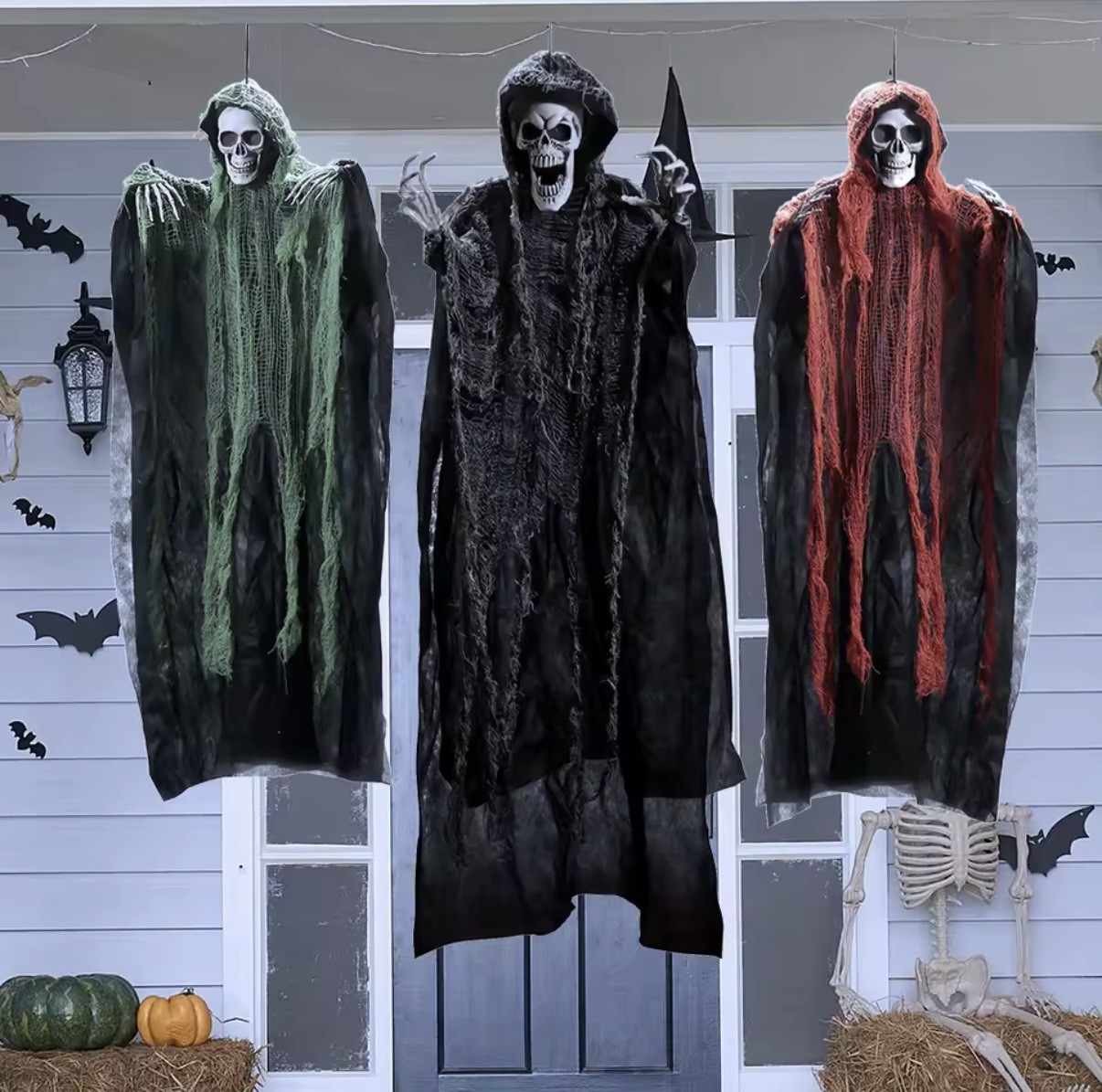 3 Hanging Halloween Skeleton Ghosts Grim Reapers Halloween Outdoor Decorations