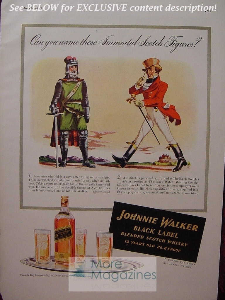 RARE Esquire Advertisement AD JOHNNIE WALKER black Blended Scotch Whiskey 1941 