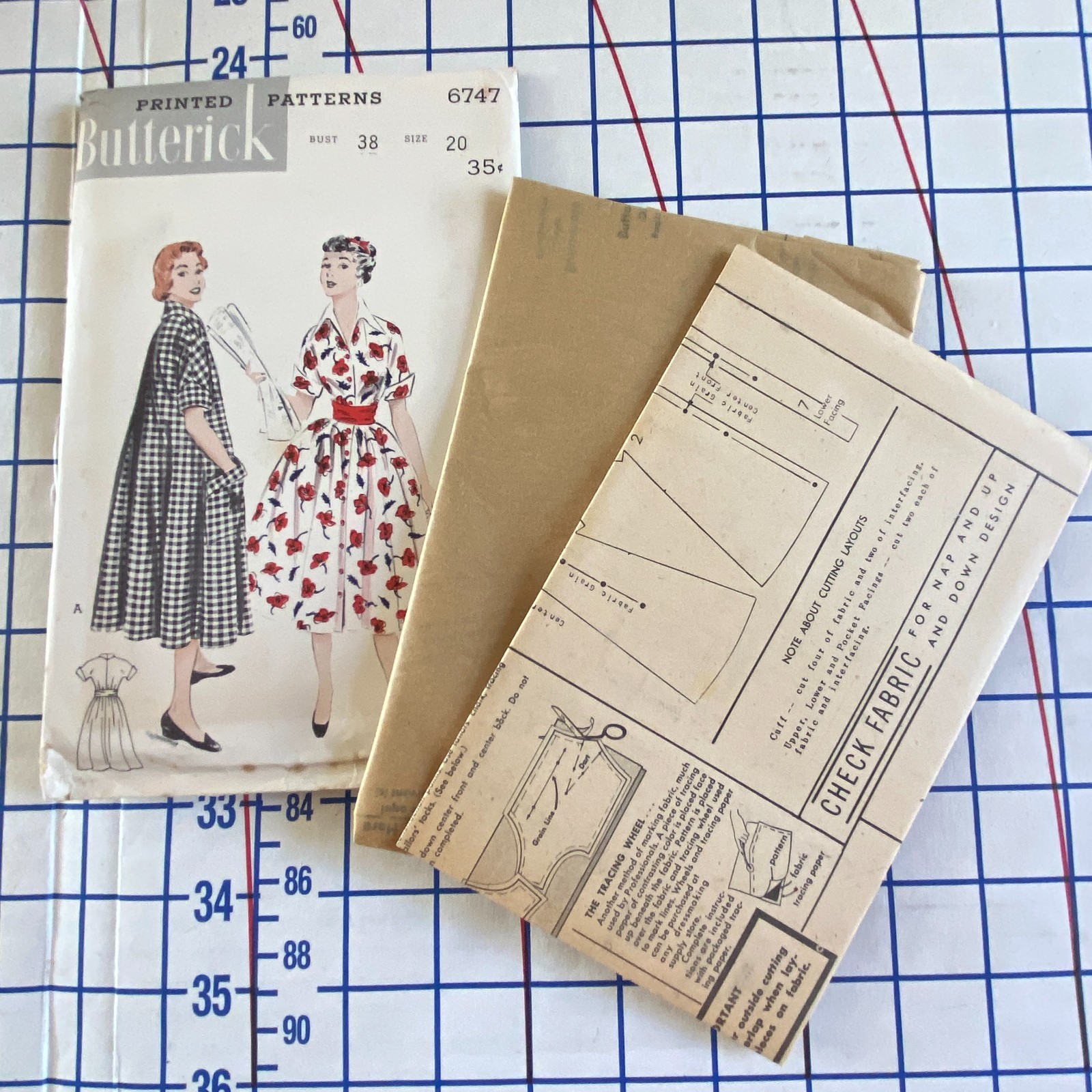 Uncut 1950s Morning Dress Pattern Size 20 Butterick 6747 Misses Womens