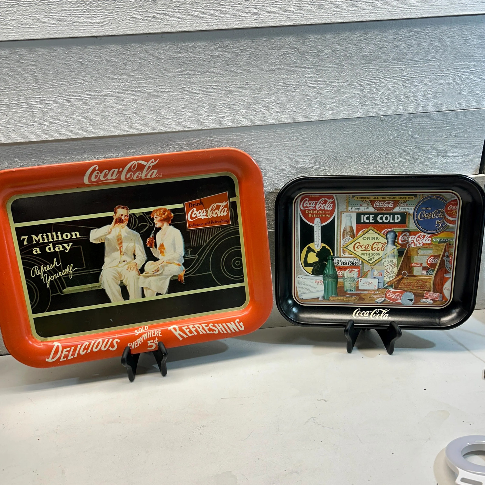 Vintage Coca-Cola Serving Tray Lot, 1926 & 1985 Reproduction Coke Trays
