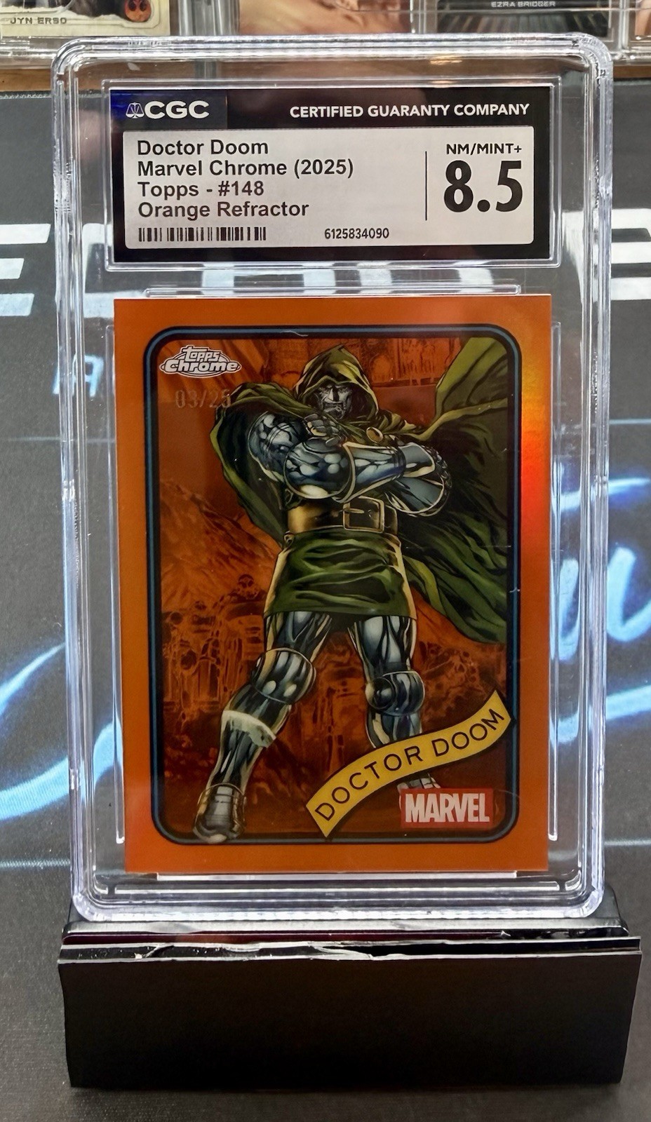 Topps 2025 Marvel Chrome Doctor Doom #148 Orange Refractor 3/25 CGC 8.5 not PSA