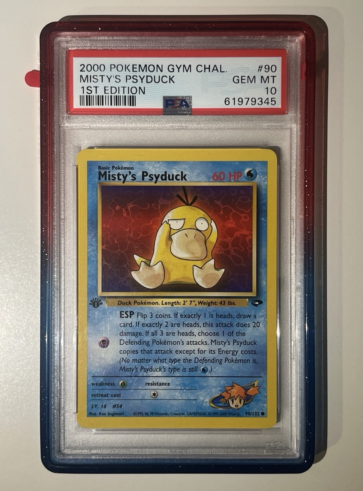 2000 Pokemon Gym Challenge 1ST EDITION #90/132 MISTY'S PSYDUCK PSA 10 GEM MINT