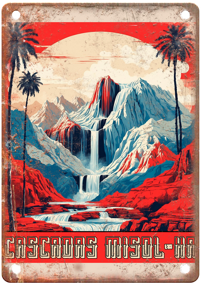 Vintage cascadas misolha  mexico retro Look Travel Poster Metal Sign T3295
