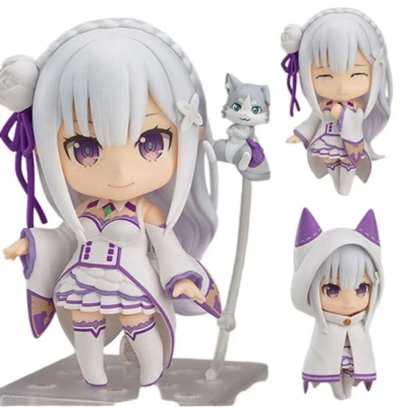 Re:Zero Emilia 751 Q Version Nendoroid Posable Anime Figure with Face Swap Toys