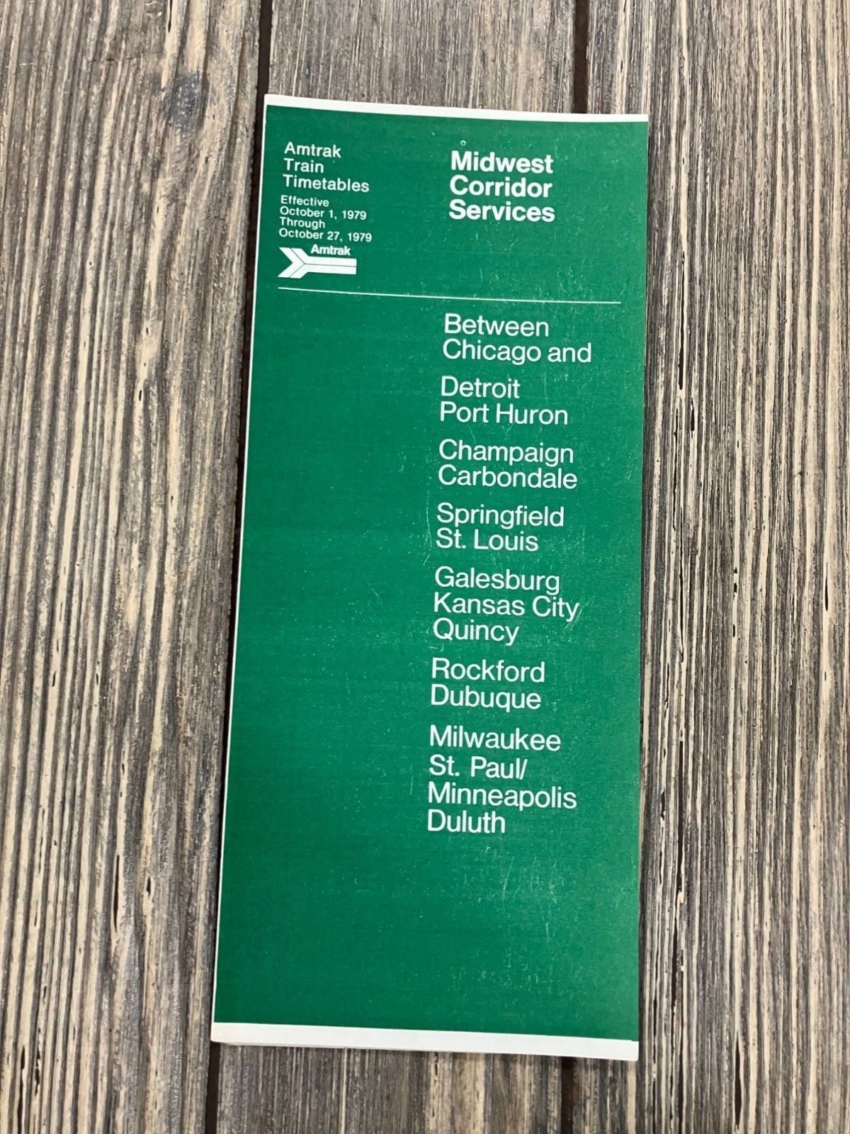 Amtrak Midwest Corridor Services Train Timetable Brochure October 1–27 1979