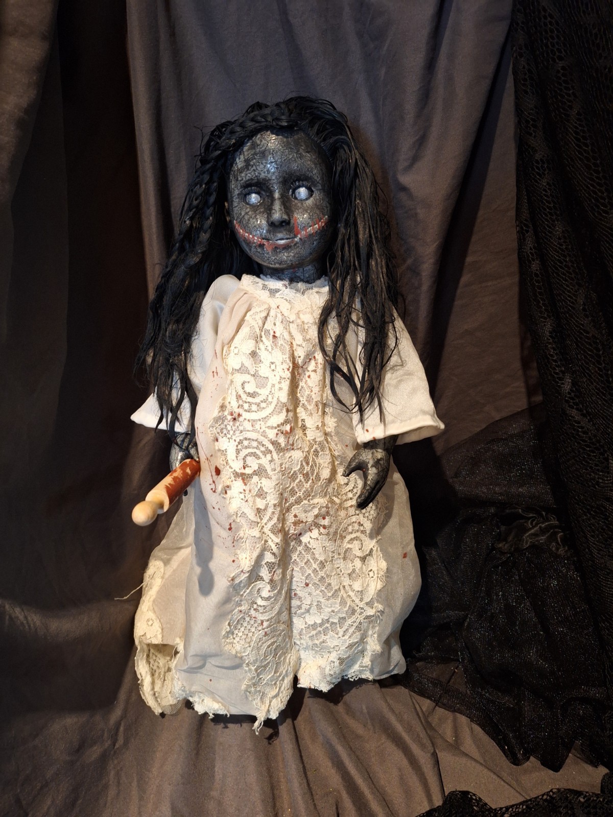 OOAK Creepy Doll Crackle Momma 18 In Tall Halloween Prop Handmade