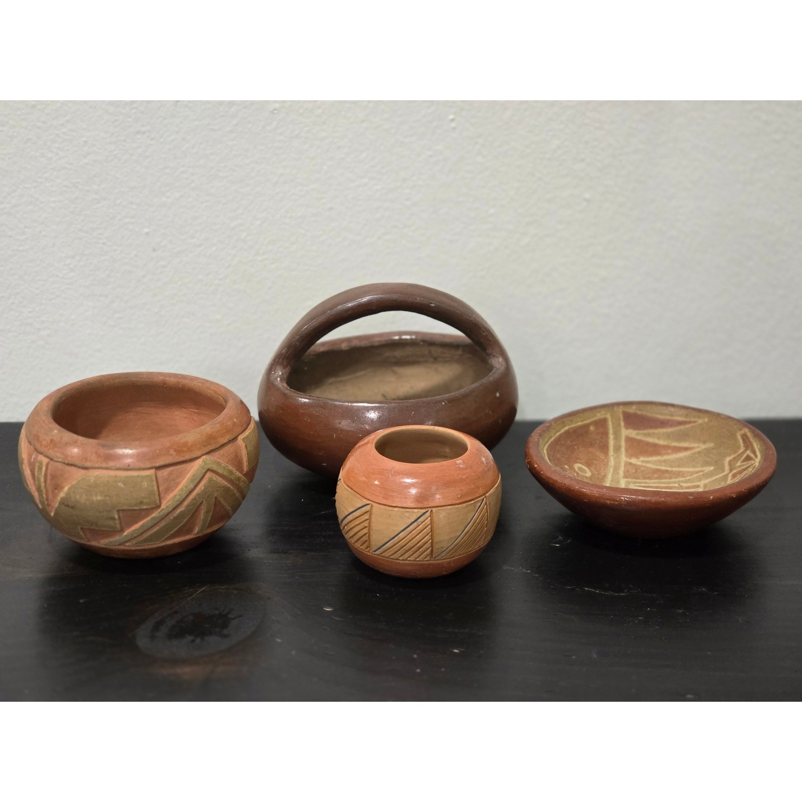 Vintage Native American Pottery Set San Juan Santa Clara Jemez Pueblo Vases 4pc