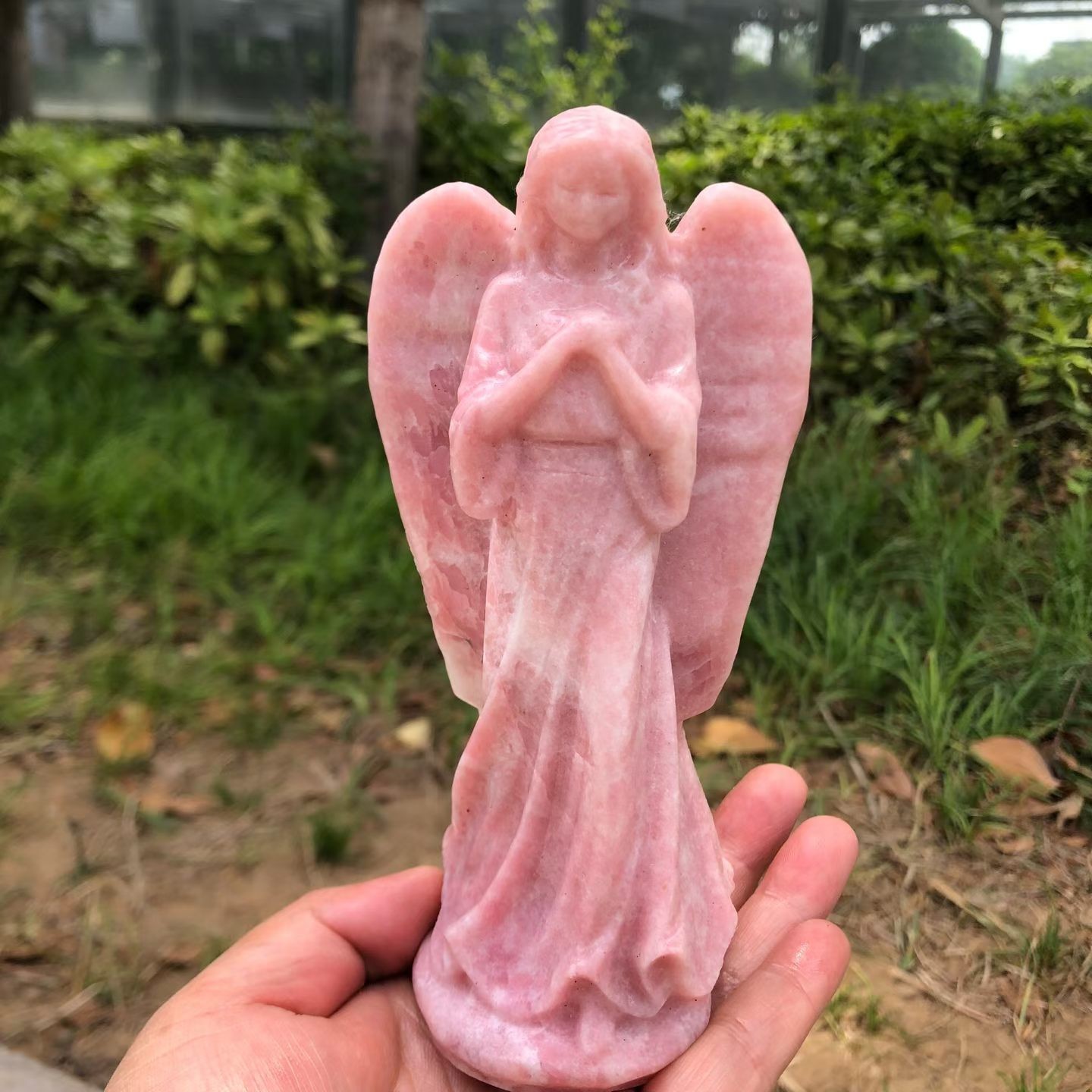 1pc Pink Opal Angel Reiki Crystal Skull Hand Carved Decor Crystal gift