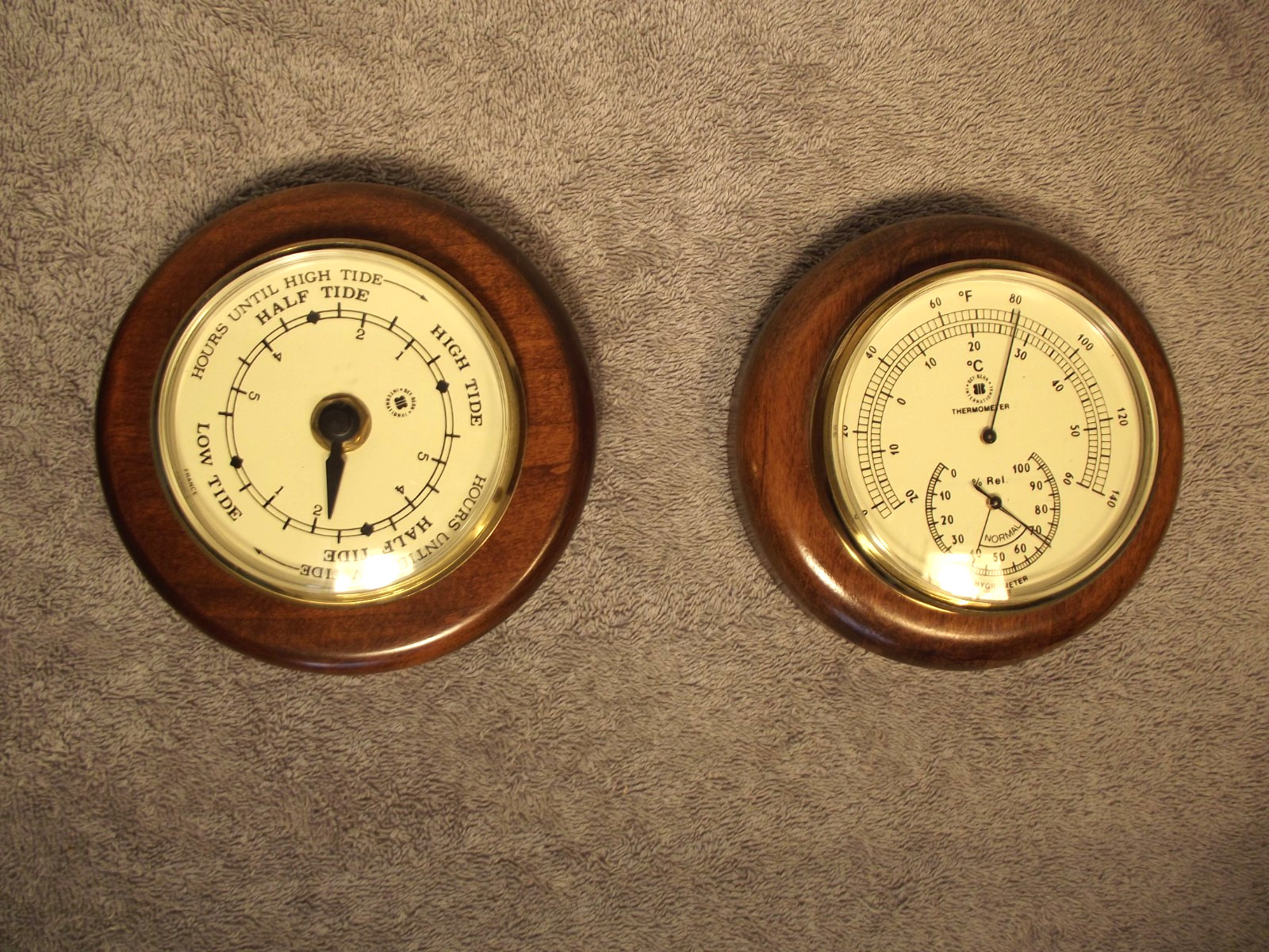 Bey-Berk Tide Wall Clock & Temp/Humidity Guage - Cherry Wood - France