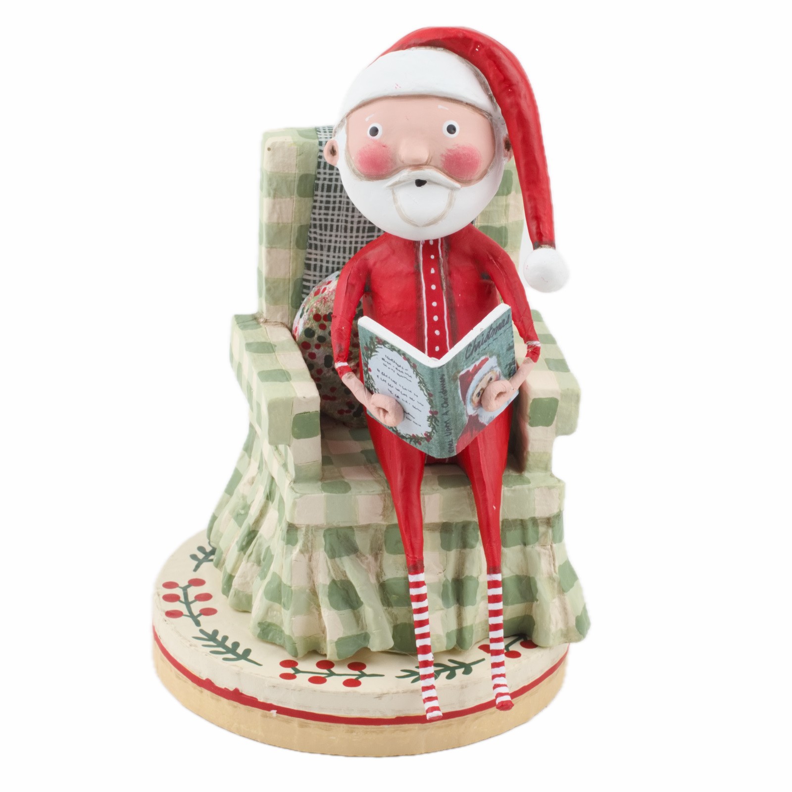 Lori Mitchell Santa Claus Christmas Story Reading Book Figurine Folk Art Decor