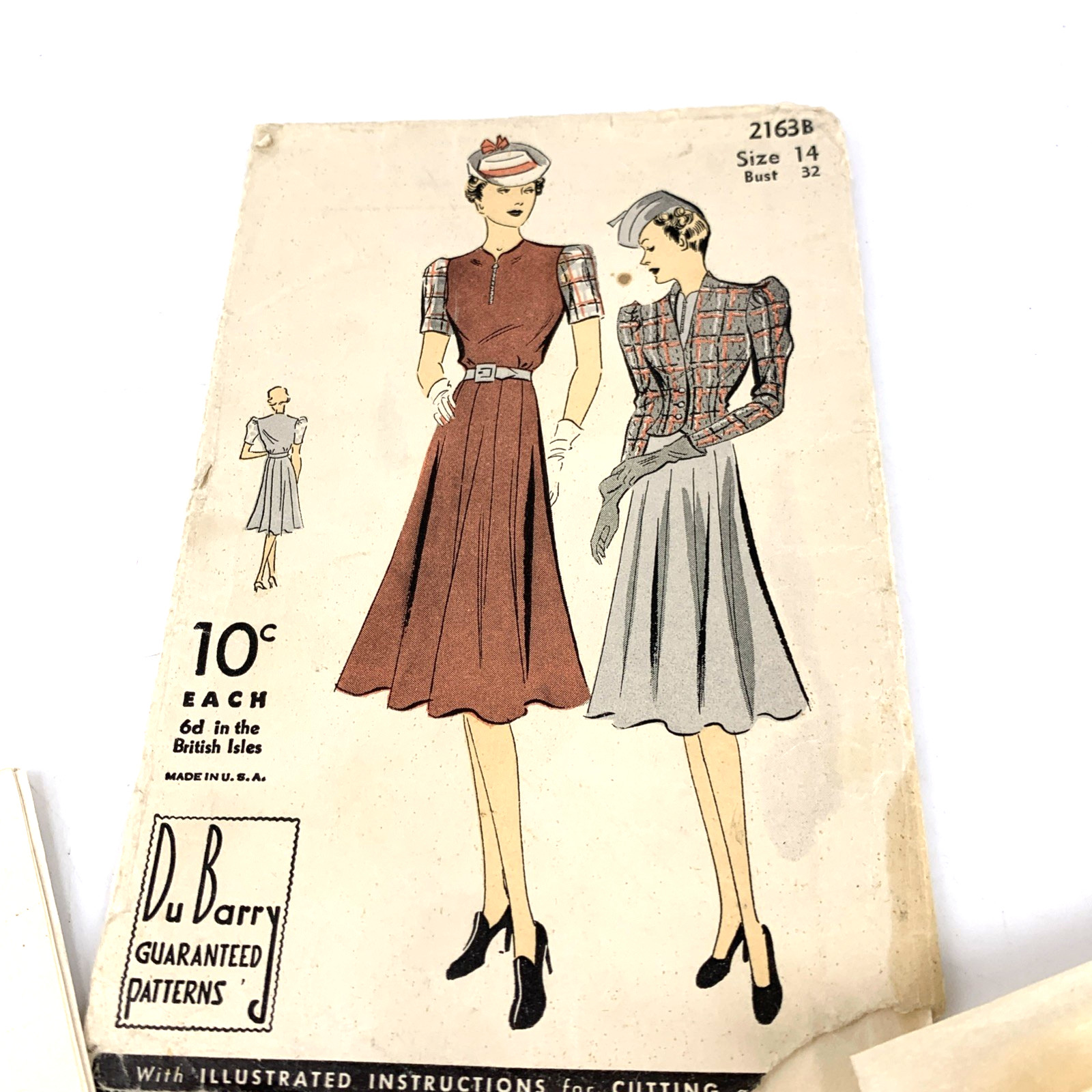 Du Barry Sewing Pattern 2163B Dress Sz 14 Uncut FF 1940s Vintage