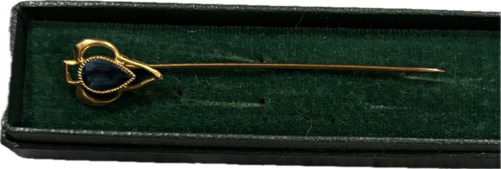 Antique c.1900 Ornate 10k Yellow Gold & Blue Stone Stick Pin – 1.20g