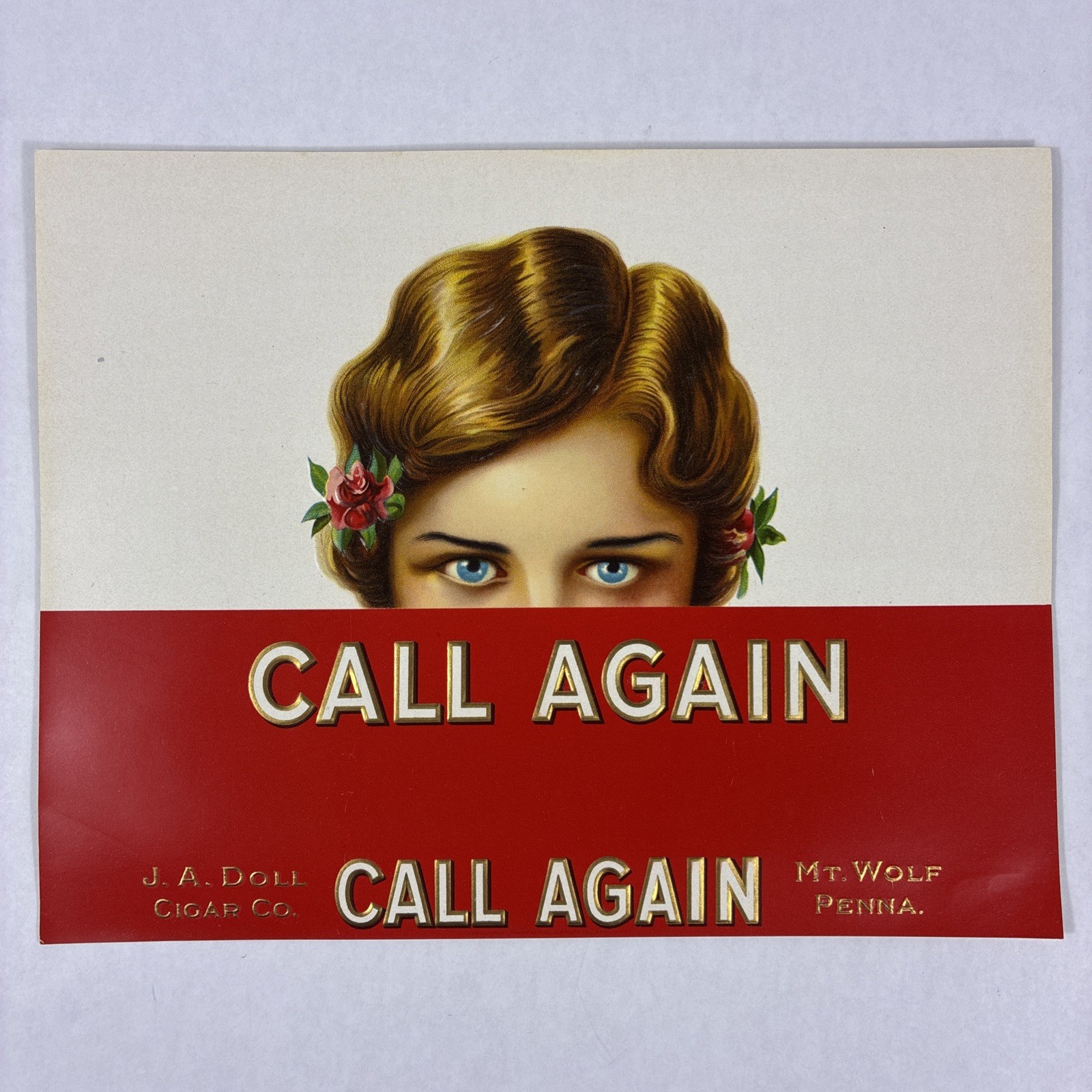 Rare Vtg 1930s Doll Cigar CALL AGAIN Inner Cigar Box Label Provocative Woman