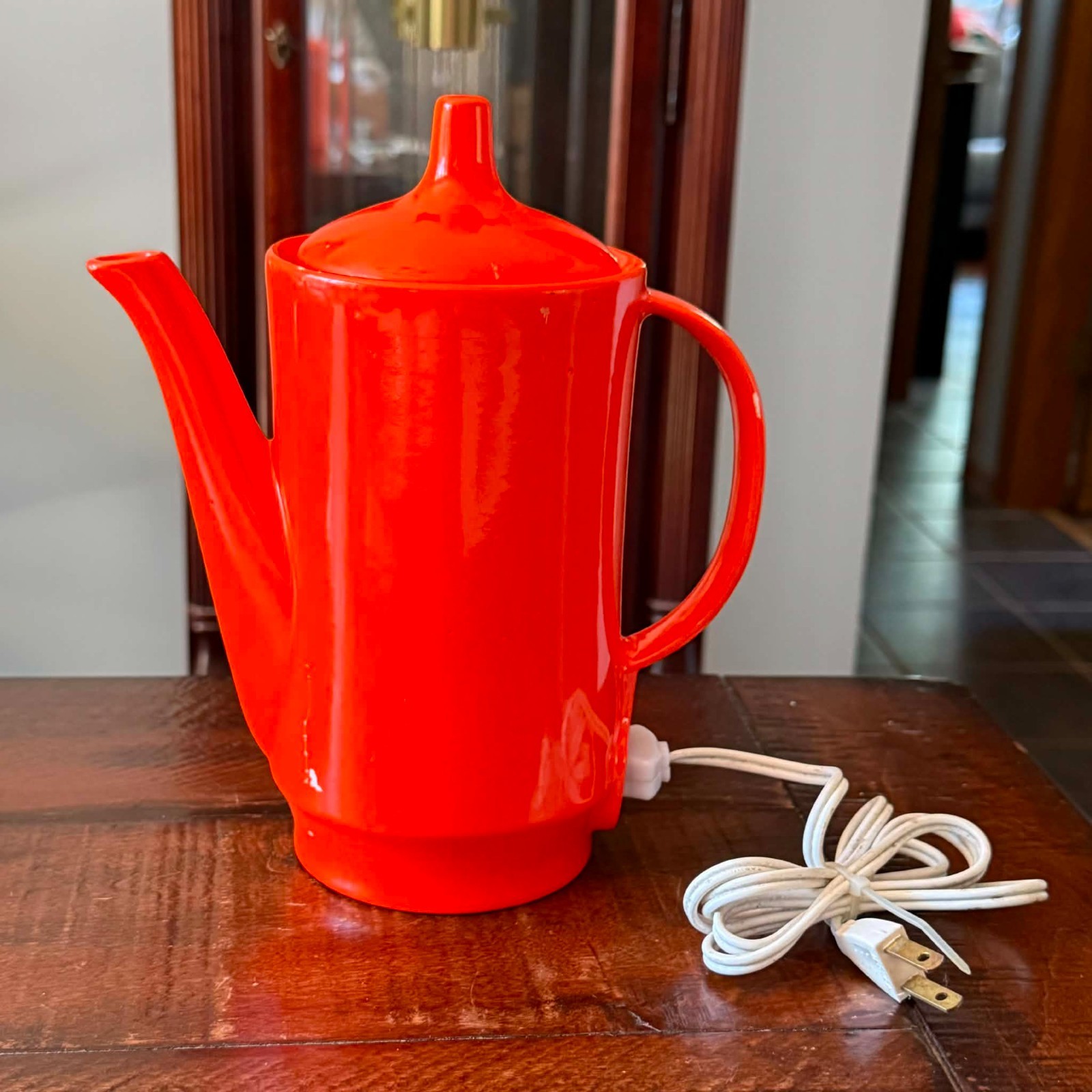 Vintage MCM Japanese Electric Ceramic Teapot Orange Yanodento YA-546 Coffee Pot