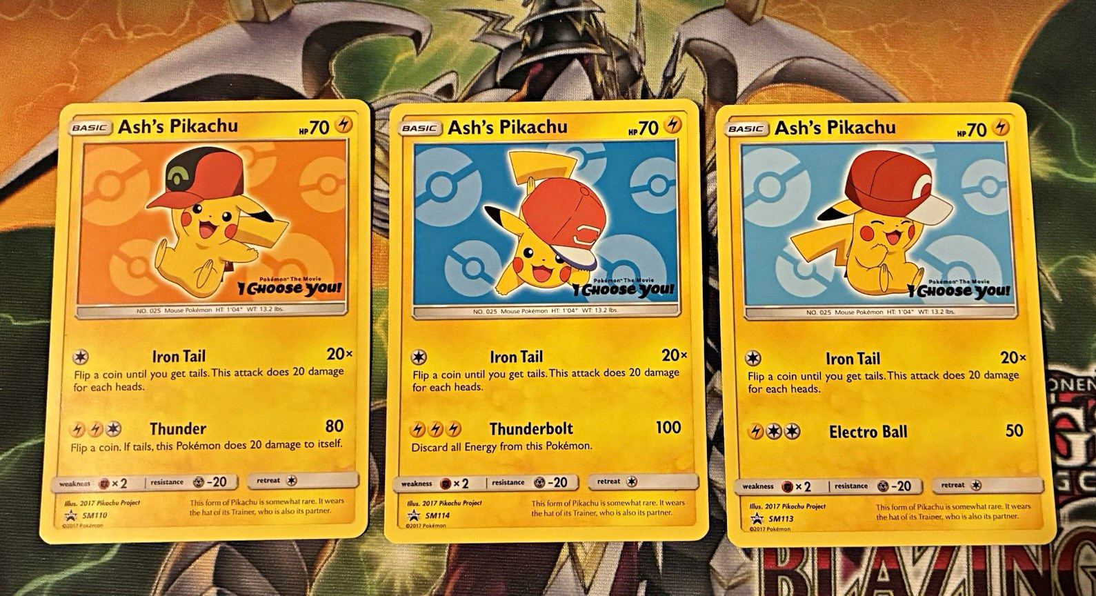 Pokémon Ash's Pikachu SM Black Star Promos 2017 Promo Lot 3 LP SM110 SM113 SM114