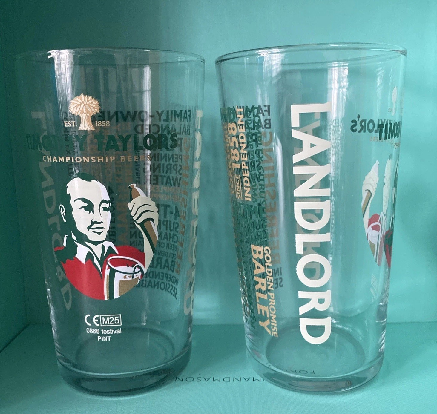 2 X New. Timothy Taylor ‘Landlord’ Pint Glass Brand New M25 Very Rare