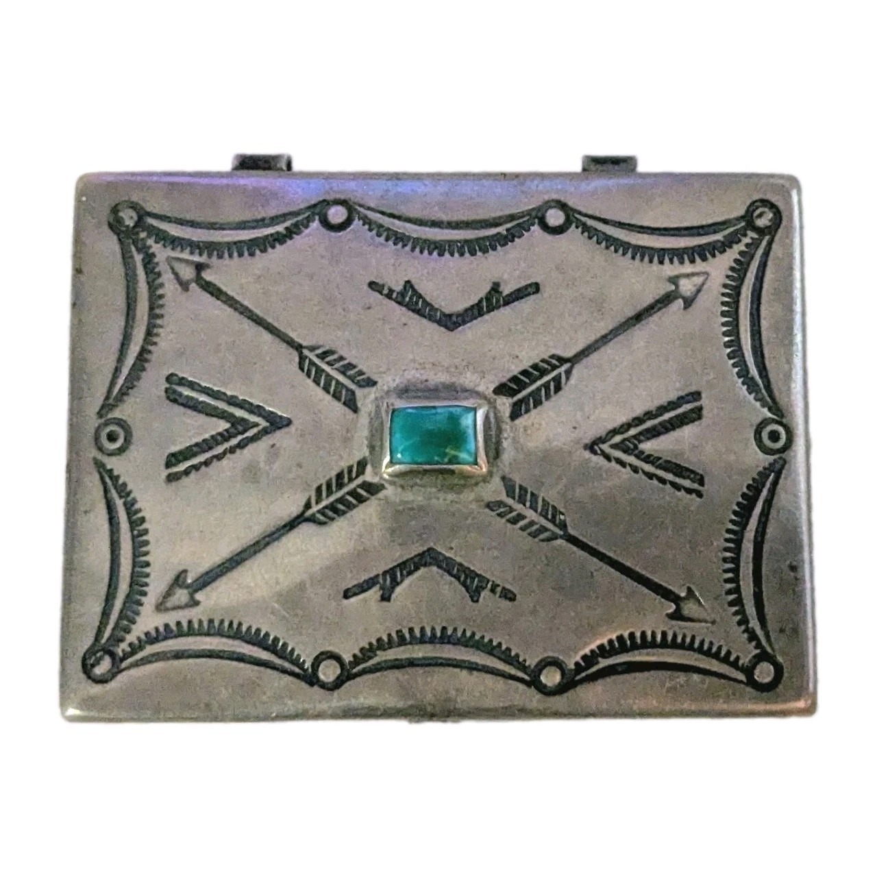 VTG Navajo Sterling Silver PILL BOX Turquoise Cabochon NATIVE AMERICAN Collector