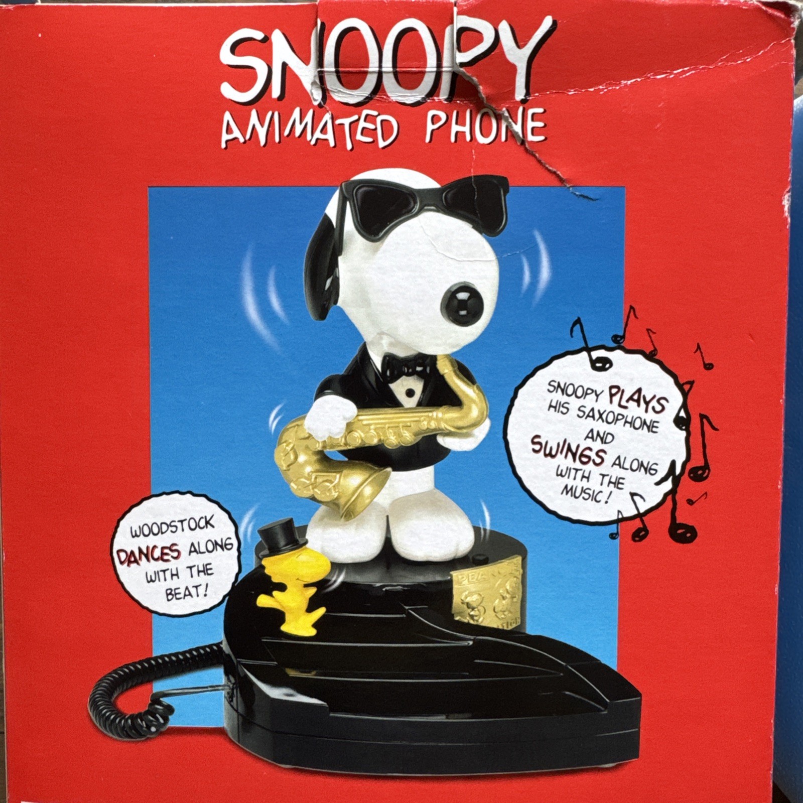 VTG 2000 Peanuts 50th Anniversary Snoopy Animated Phone Saxophone Jazz Music