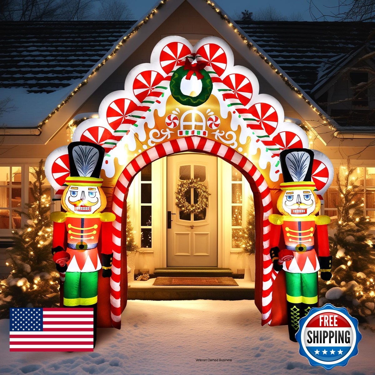 WBHome 10 Ft Christmas Inflatable Gingerbread Candy House Nutcrackers LED Light