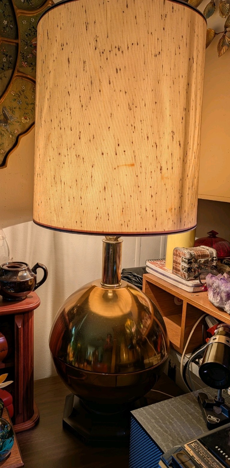 Very Rare Mid-Century Vintage Large Brass Orb Lamp Atomic Space Age